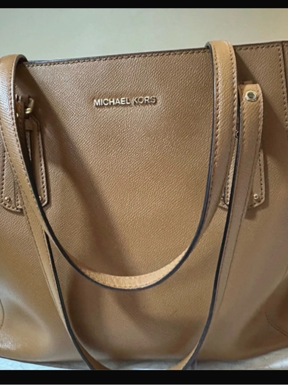 Michael Kors Camel Leather Tote with Gold Logo